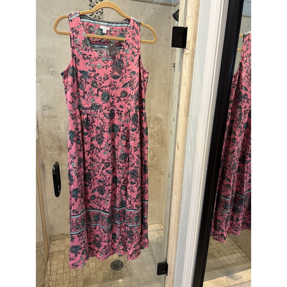 J. Jill Pink Floral Peasant Knit Maxi Dress Sleeveless Pockets Rayon Size S NWT